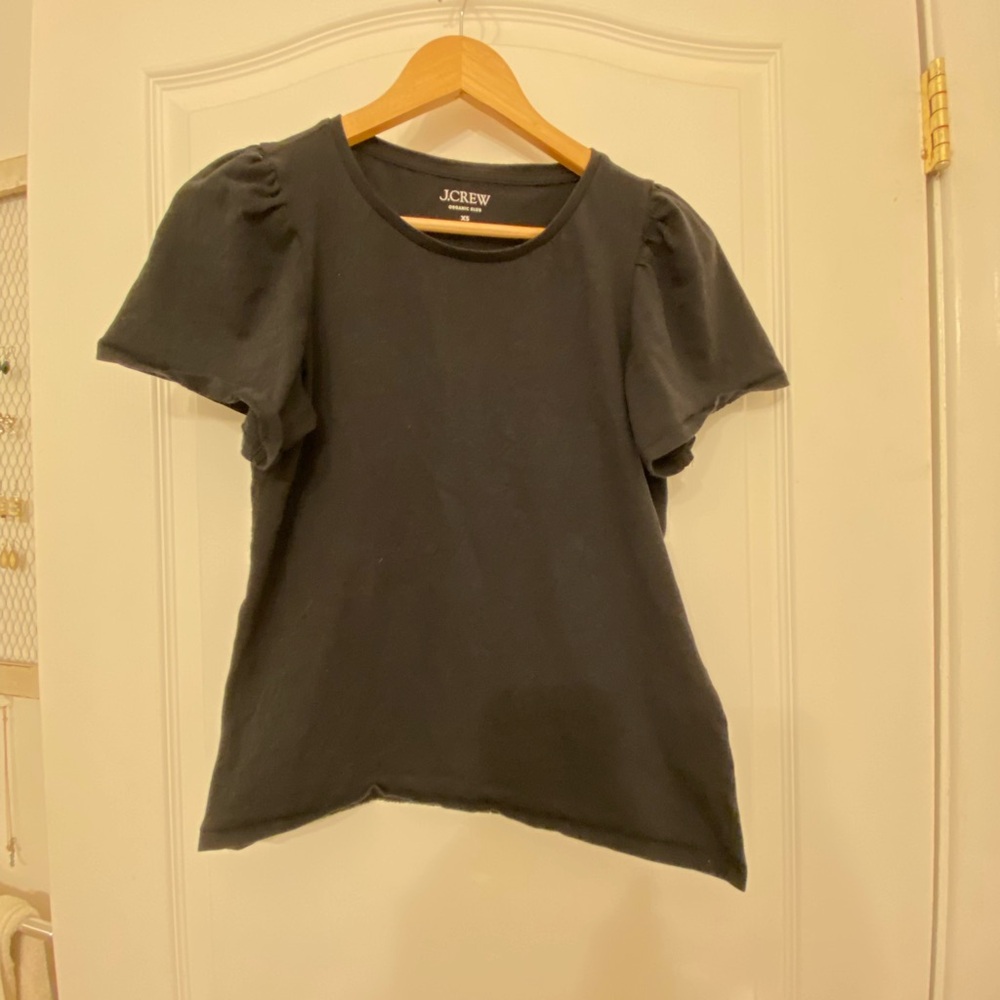 J. Crew Black Ruffled Short Sleeve T-Shirt